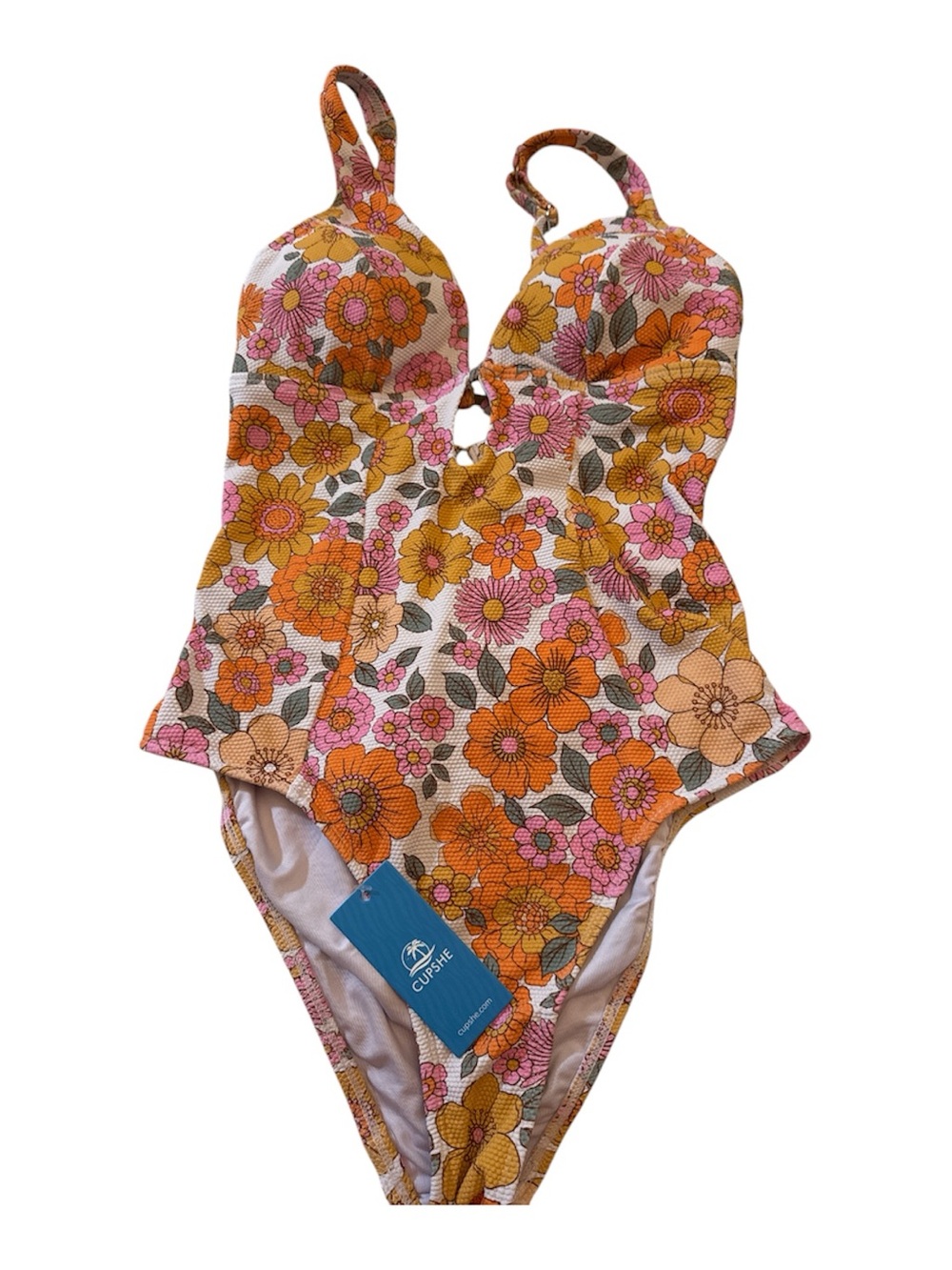 CUPSHE NWT sz Small Floral Textured One Piece Boho Styling Details on Back
